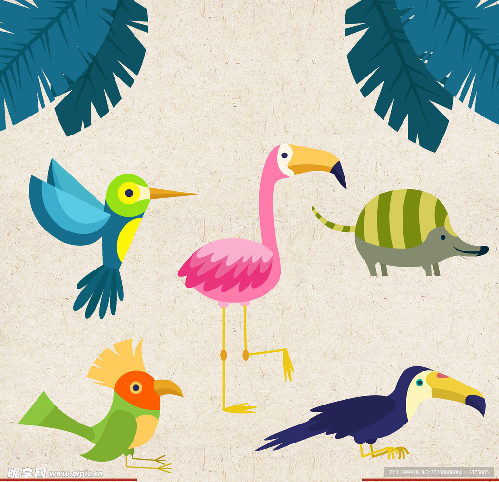 矢量动物 矢量植物 插画 手绘