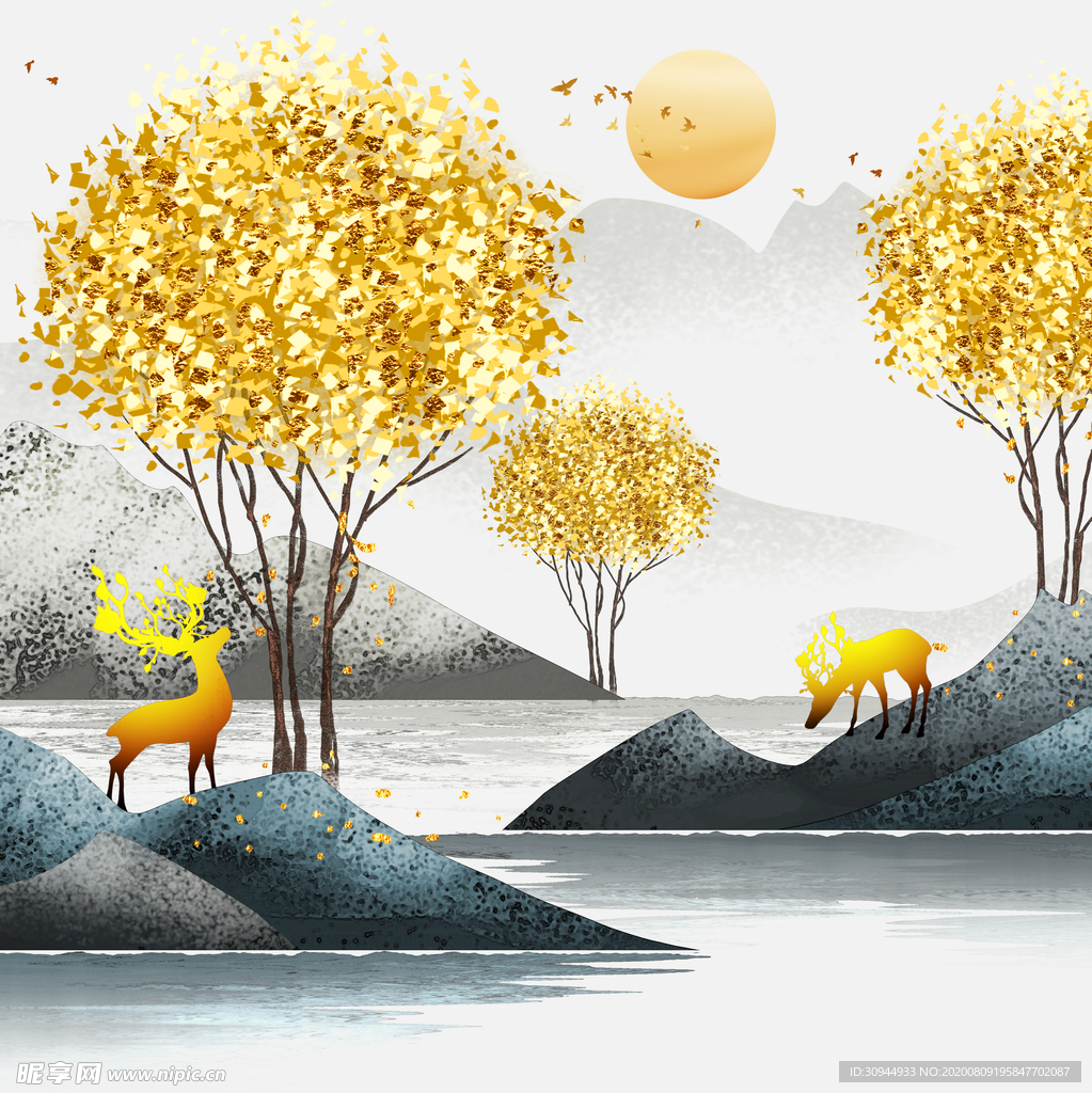 麋鹿现代装饰画