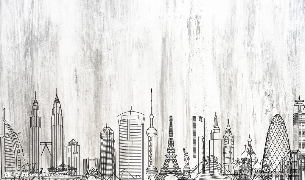 手绘城市装饰画