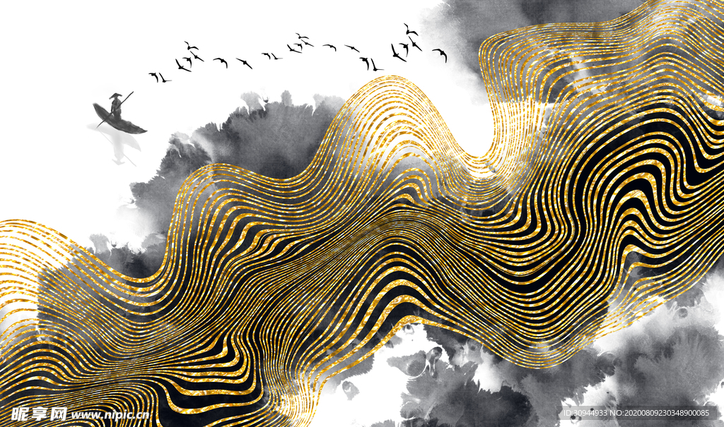 金色线条抽象装饰画