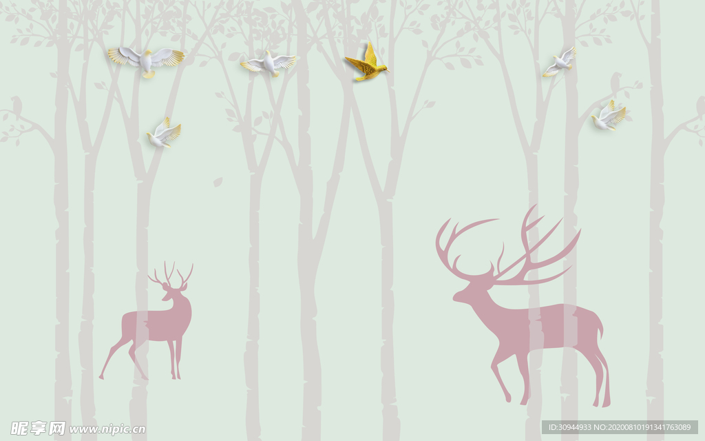 森林麋鹿背景墙