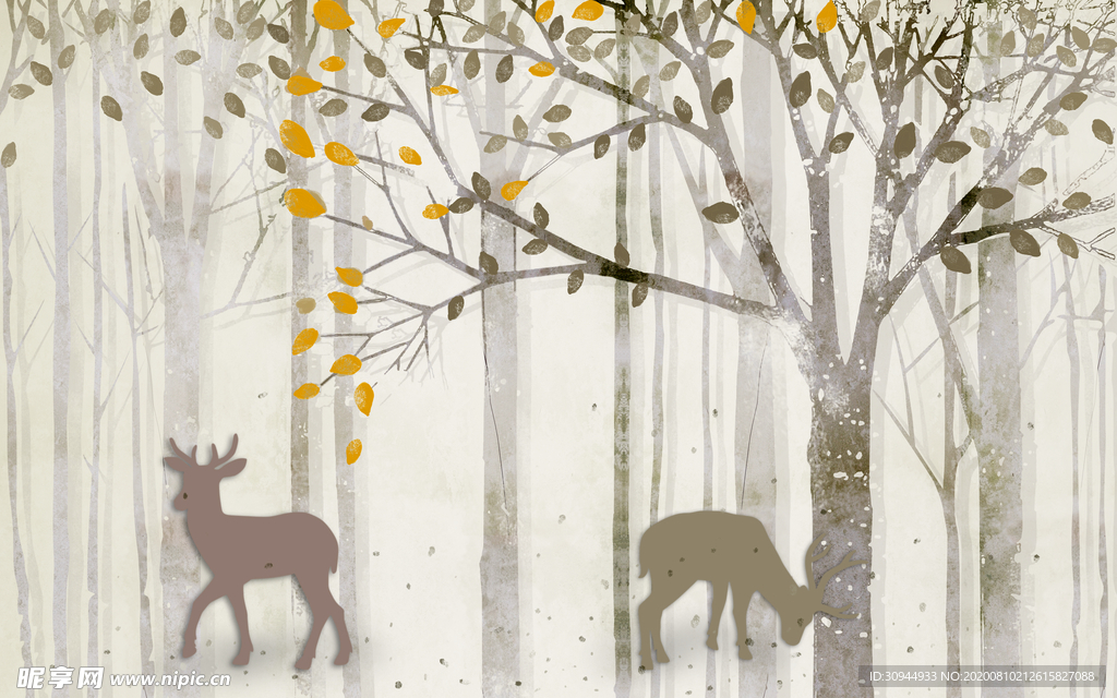 森林麋鹿背景墙