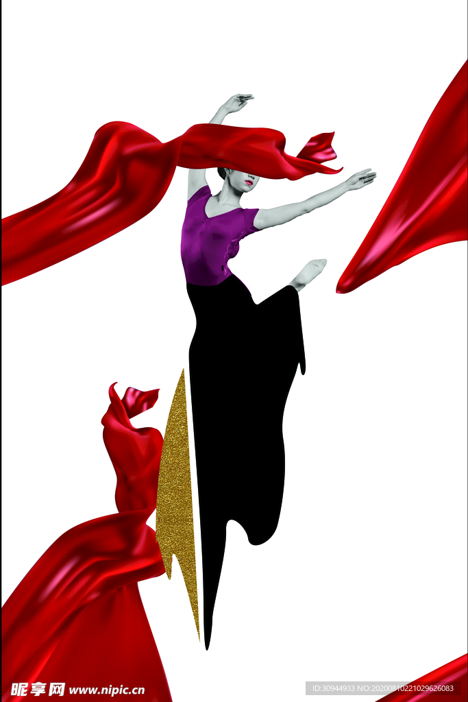 红丝绸人物装饰画