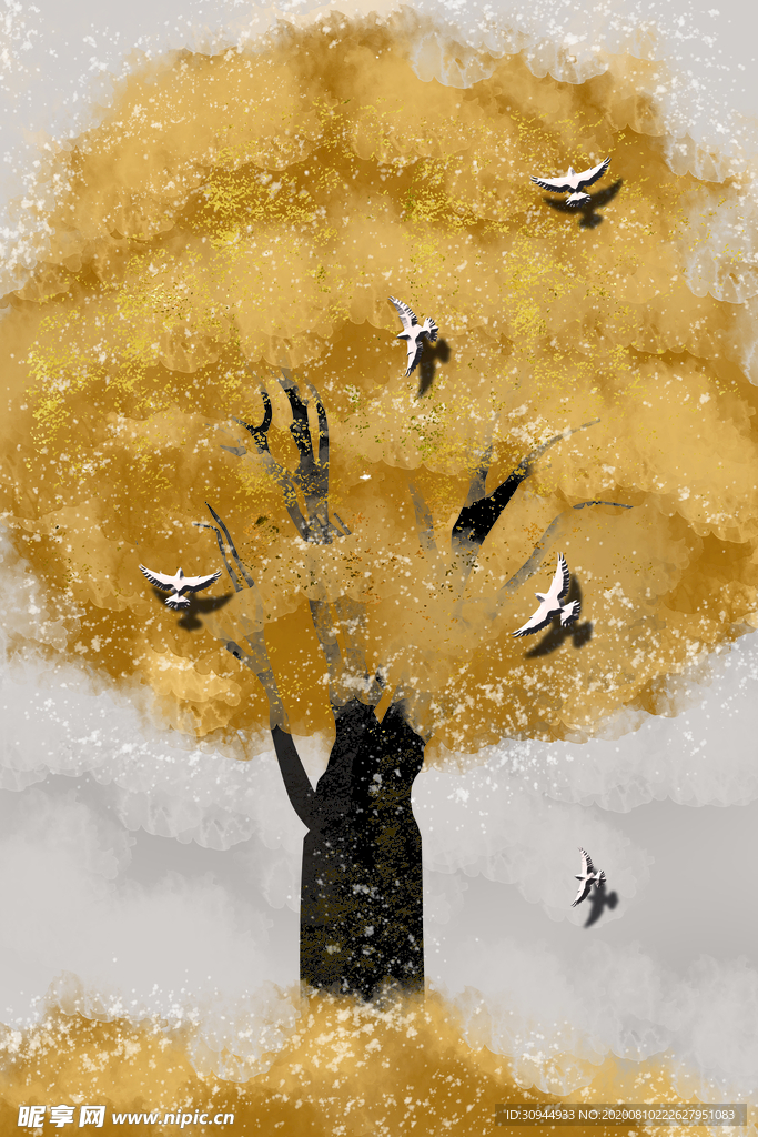 森林飞鸟装饰画