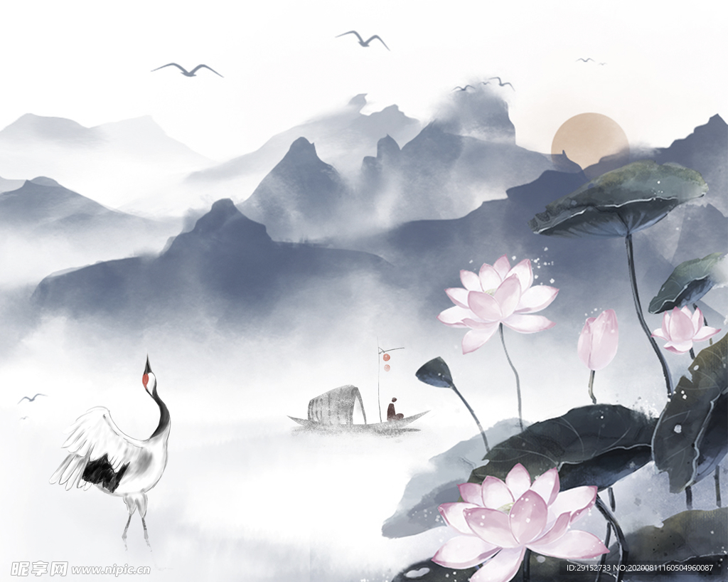 中国风古风淡雅高尚水墨夏季荷塘