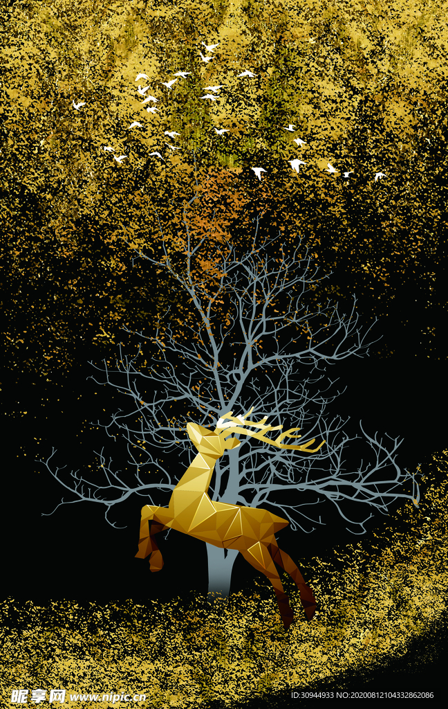 麋鹿森林装饰画