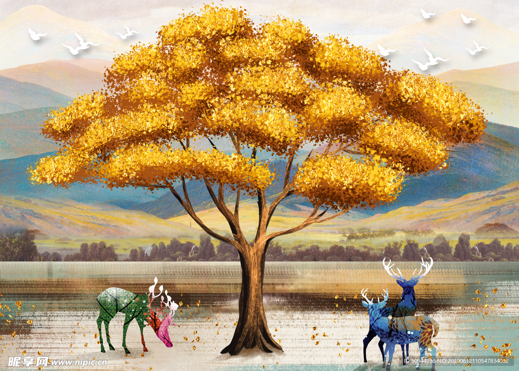 摇钱树动物装饰画