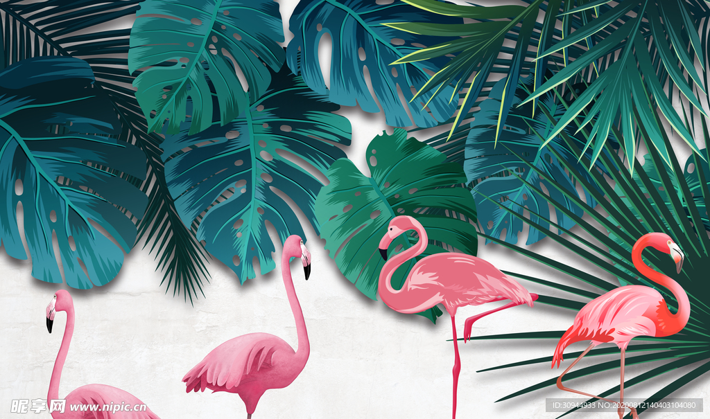 火烈鸟 植物背景墙
