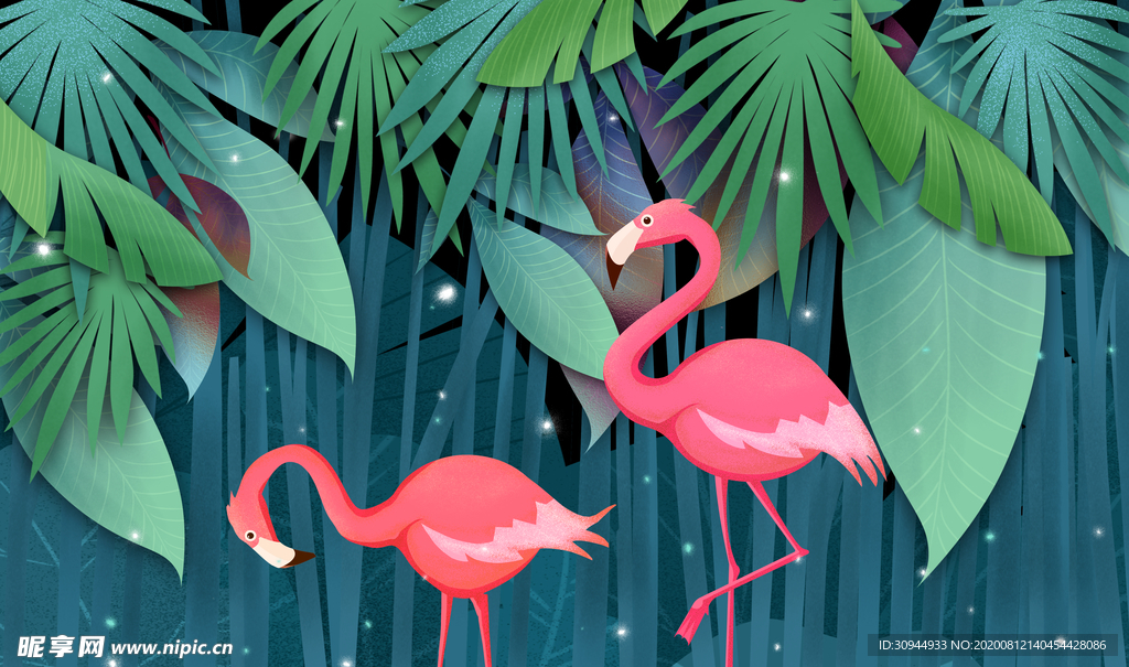 火烈鸟植物背景墙