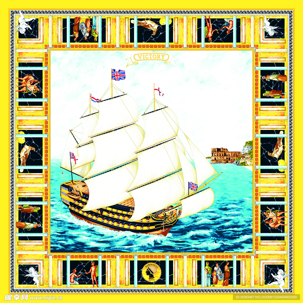 帆船 边框  方巾