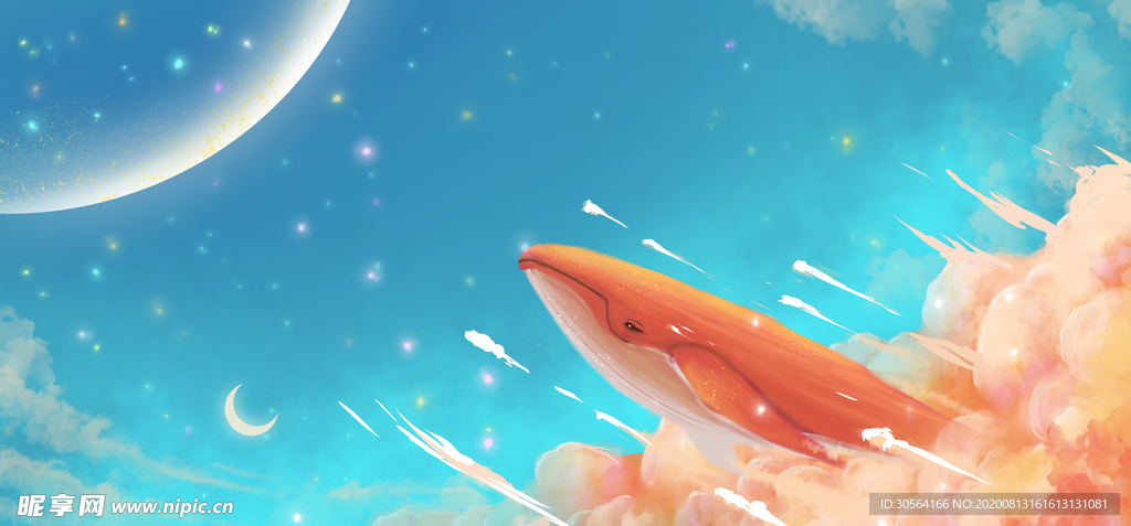 鲸鱼天空梦幻蓝色海报素材