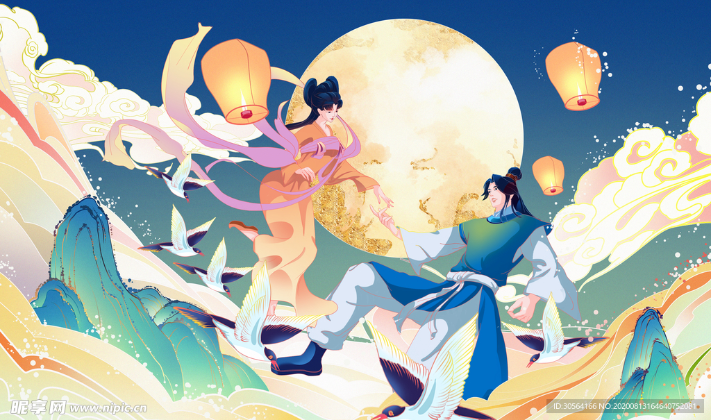 古风人物传统节日插画国风素材