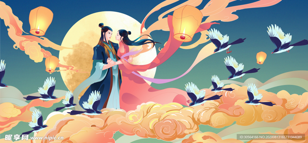 古风人物传统节日插画国风素材