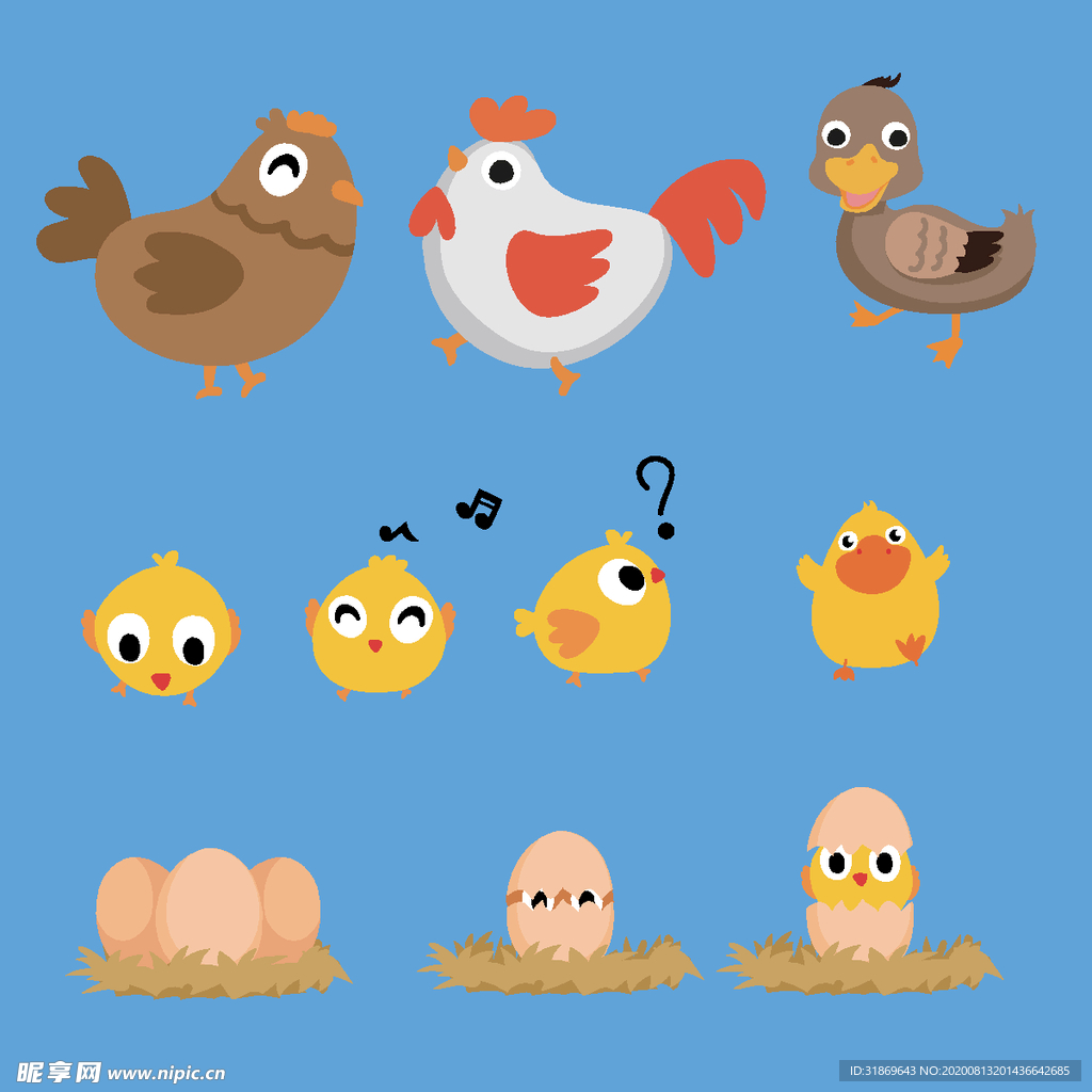 卡通手绘小鸡矢量图片
