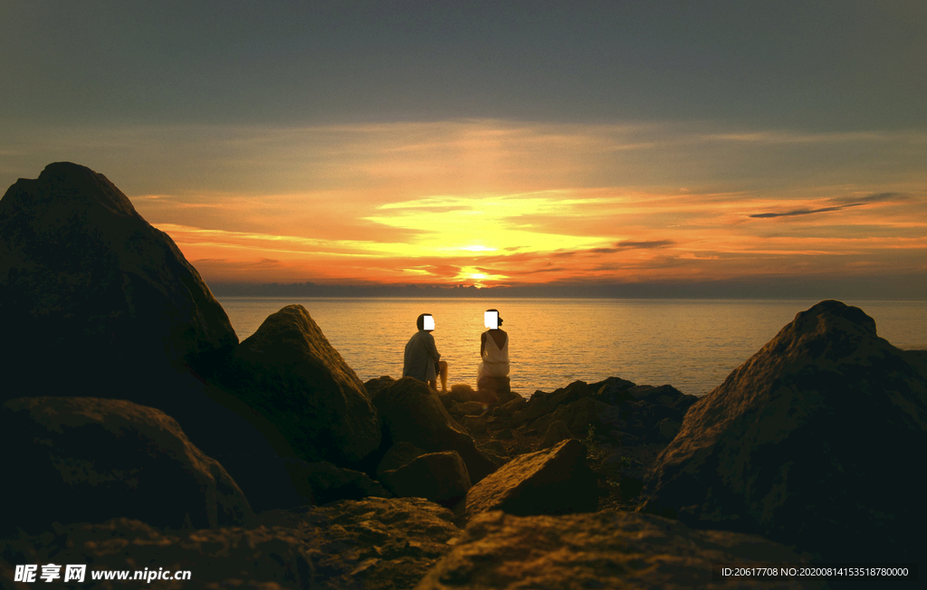 剪影 婚纱照 黄昏天空素材