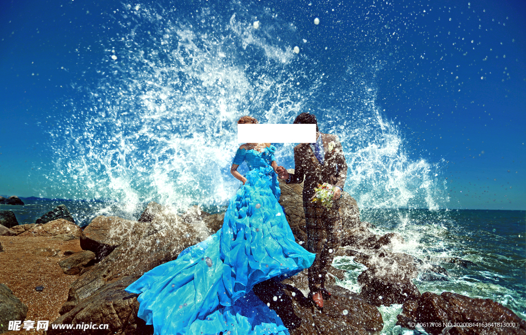 婚纱照海边浪花素材