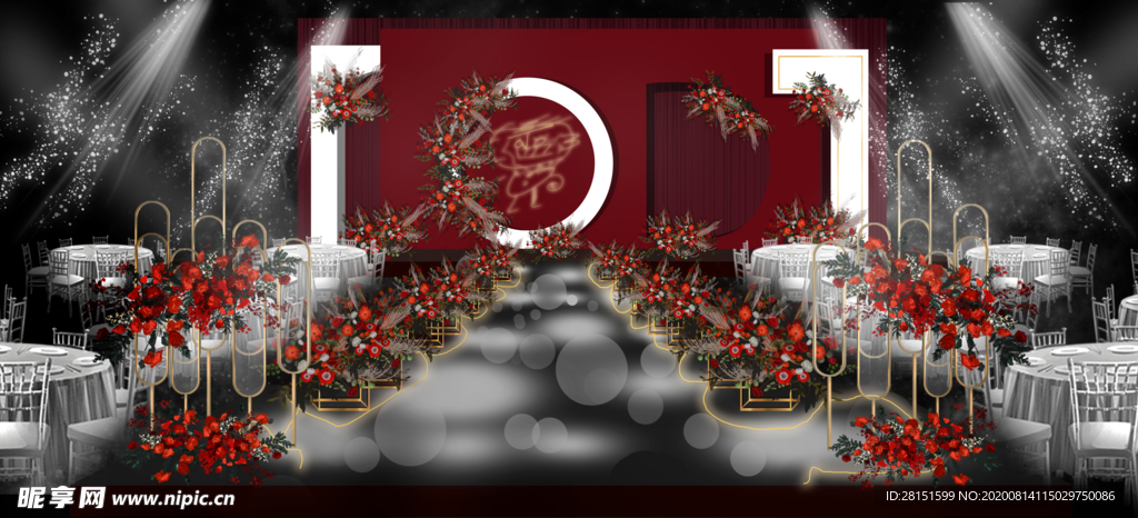 红色简约婚礼效果图照片