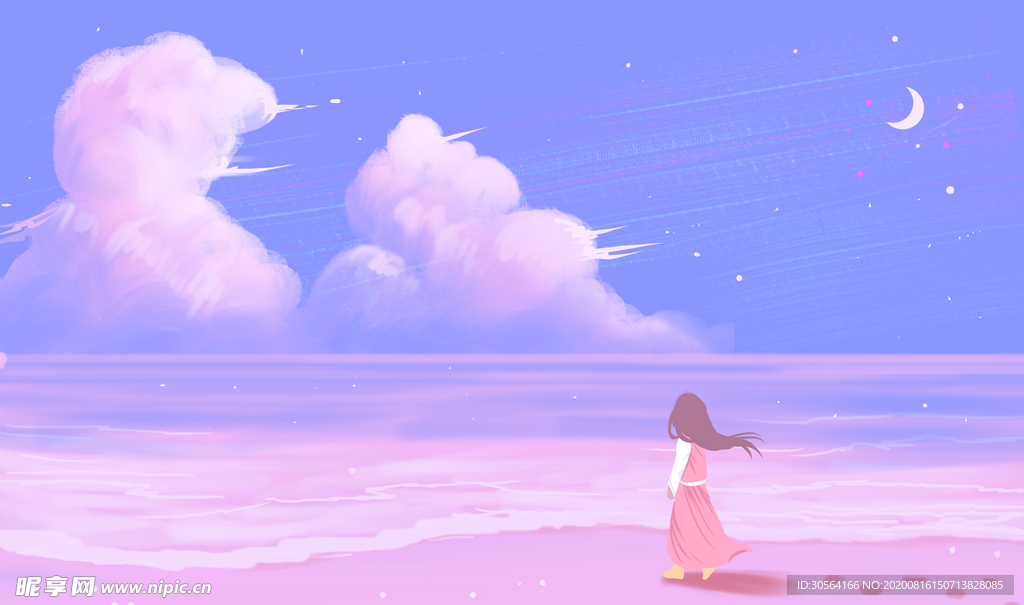 梦幻人物少女插画合成背景素材