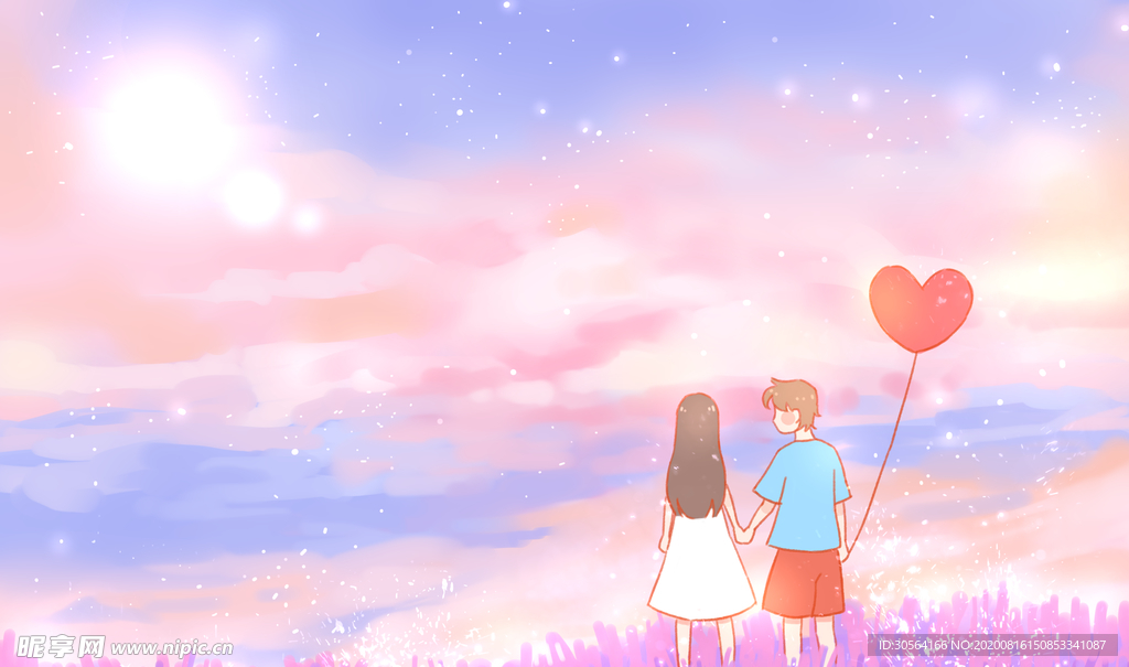 梦幻情侣人物插画合成背景素材