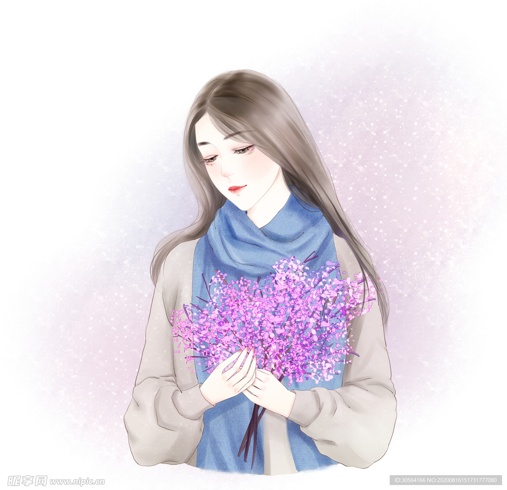 人物女性康乃馨插画合成背景素材