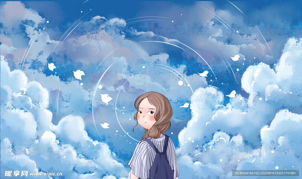 人物天空梦幻插画合成背景素材