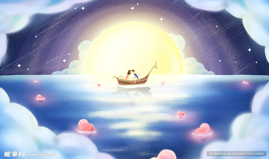 情侣梦幻人物插画合成背景素材