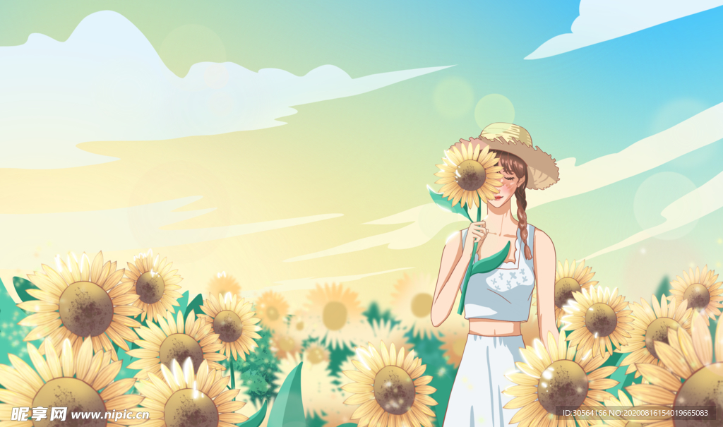 向日葵少女人物插画合成背景素材