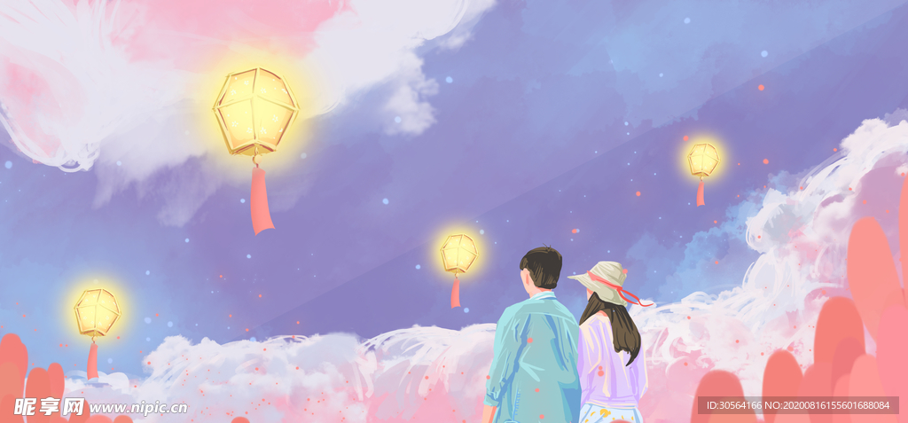 情侣人物插画卡通合成背景素材