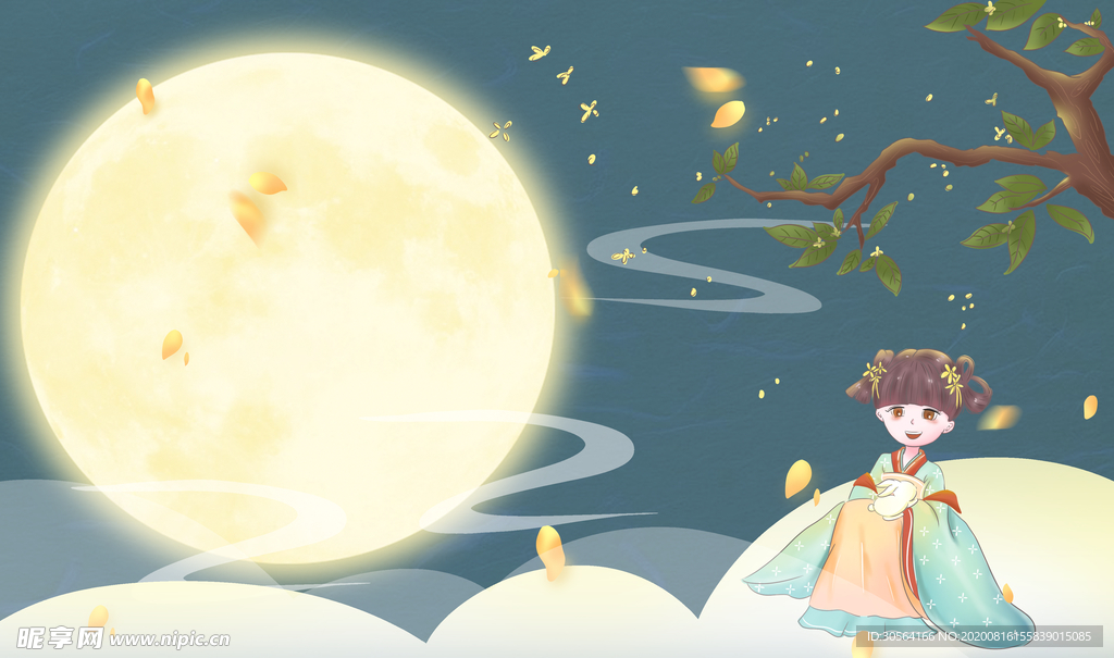 中秋人物插画卡通背景素材