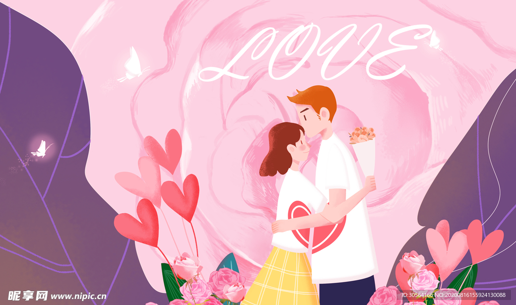 情侣人物插画卡通背景素材