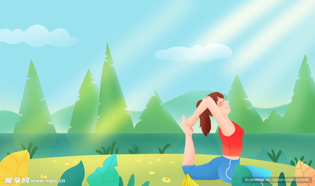 瑜伽运动人物插画卡通背景素材