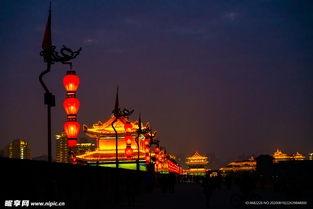 西安古城墙永宁门城墙夜景
