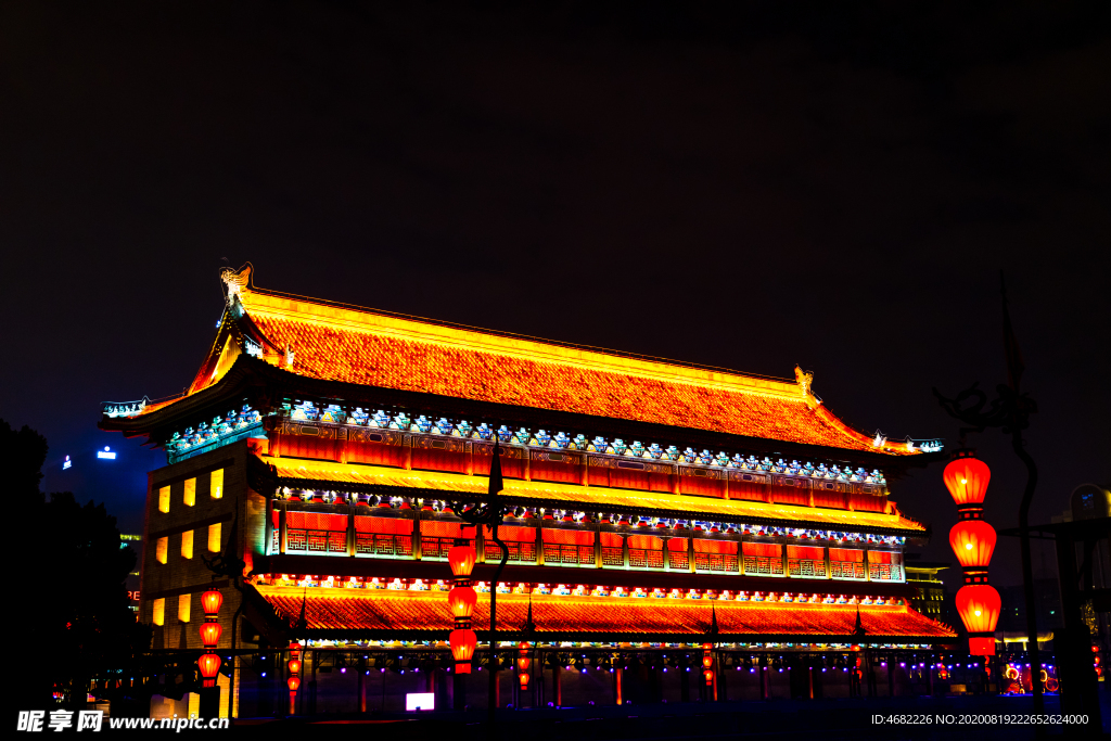 西安古城墙永宁门箭楼夜景