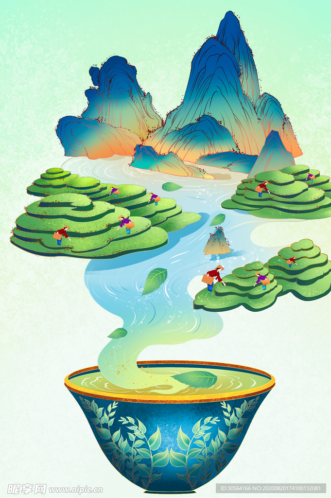 茶叶茶具插画合成海报素材