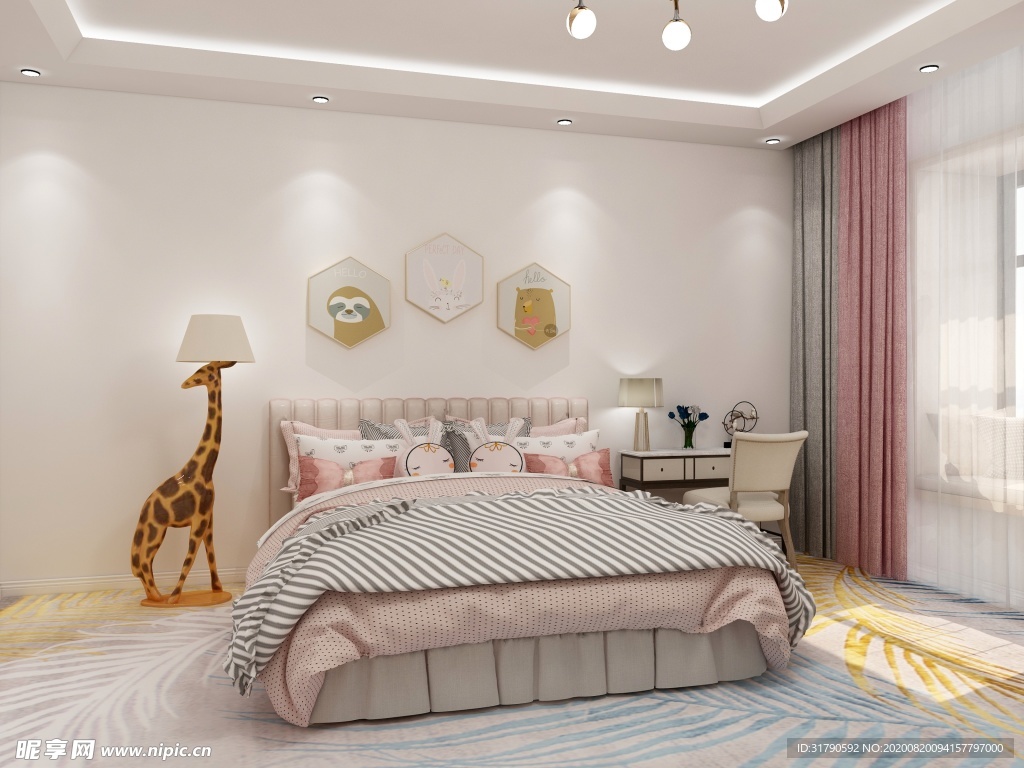 粉色温馨儿童卧室效果图