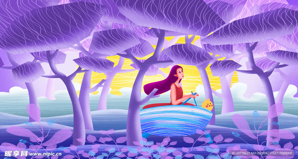 唯美插画探险少女