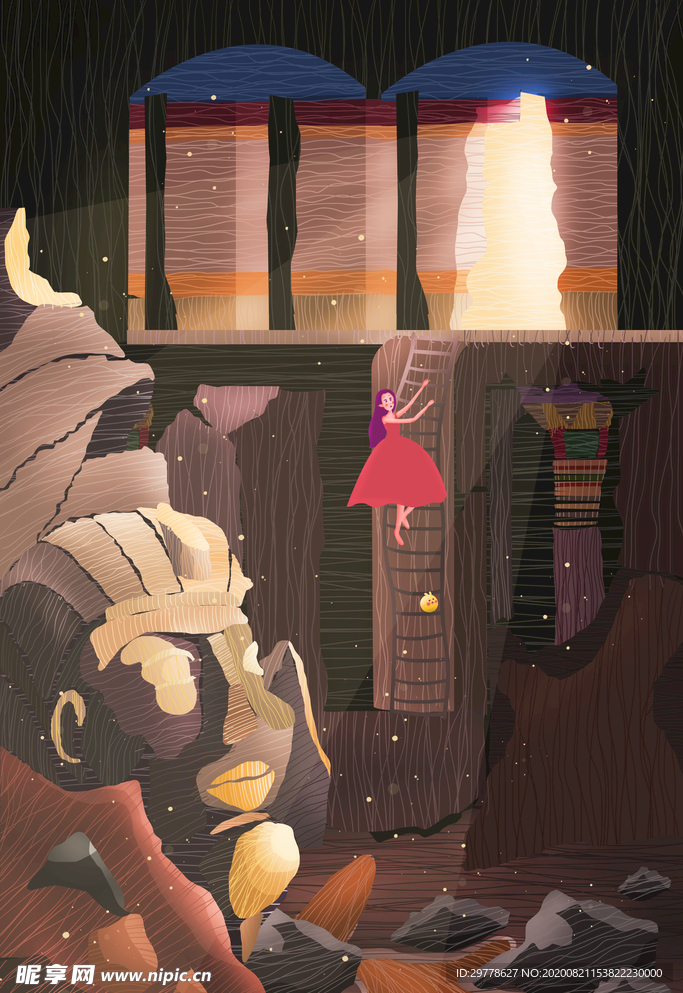 唯美插画探险少女