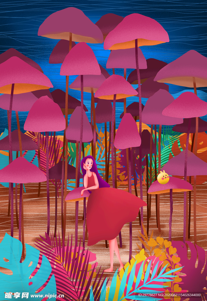 唯美插画探险少女