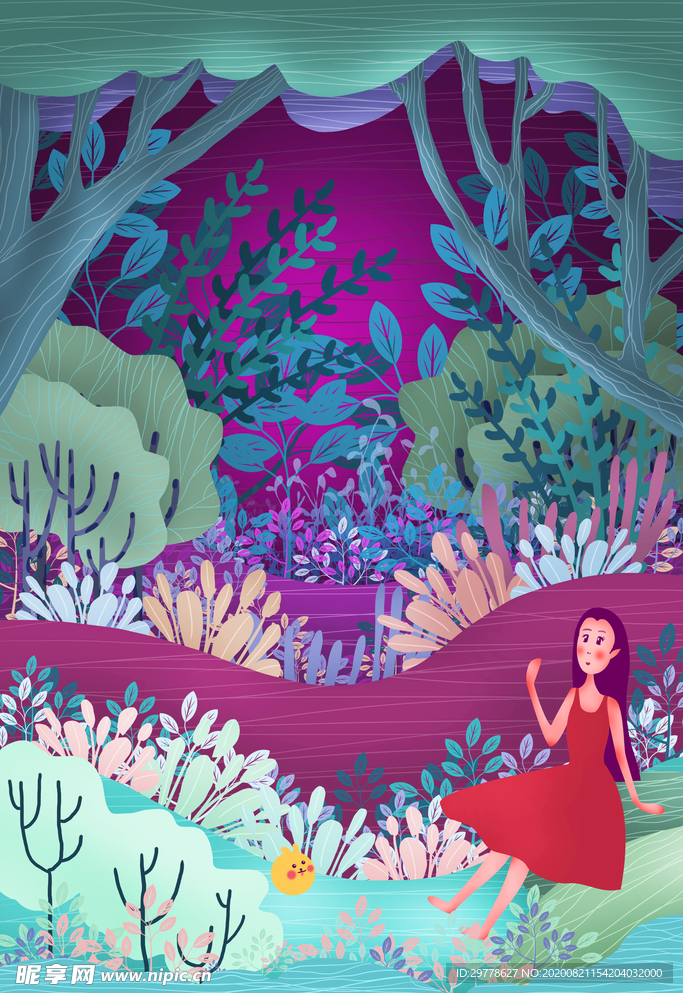 唯美插画探险少女