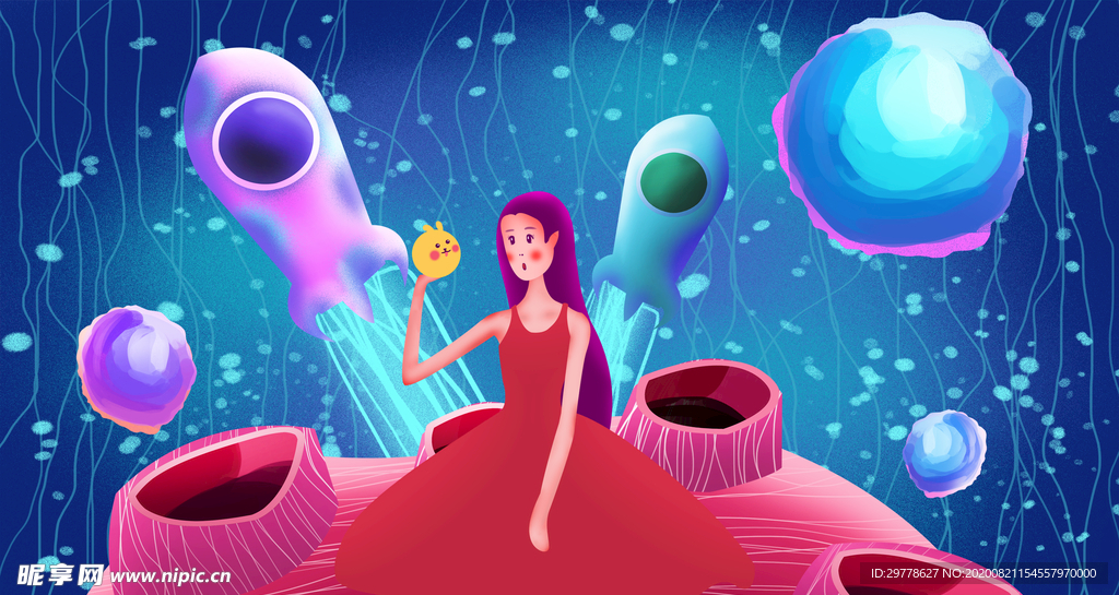 唯美插画探险少女