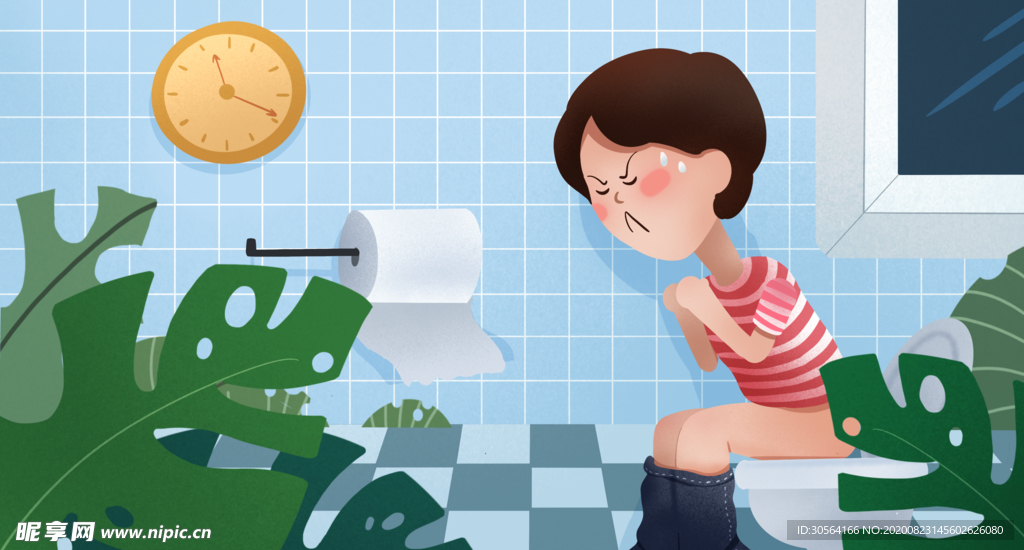 便秘人物卡通公益背景素材