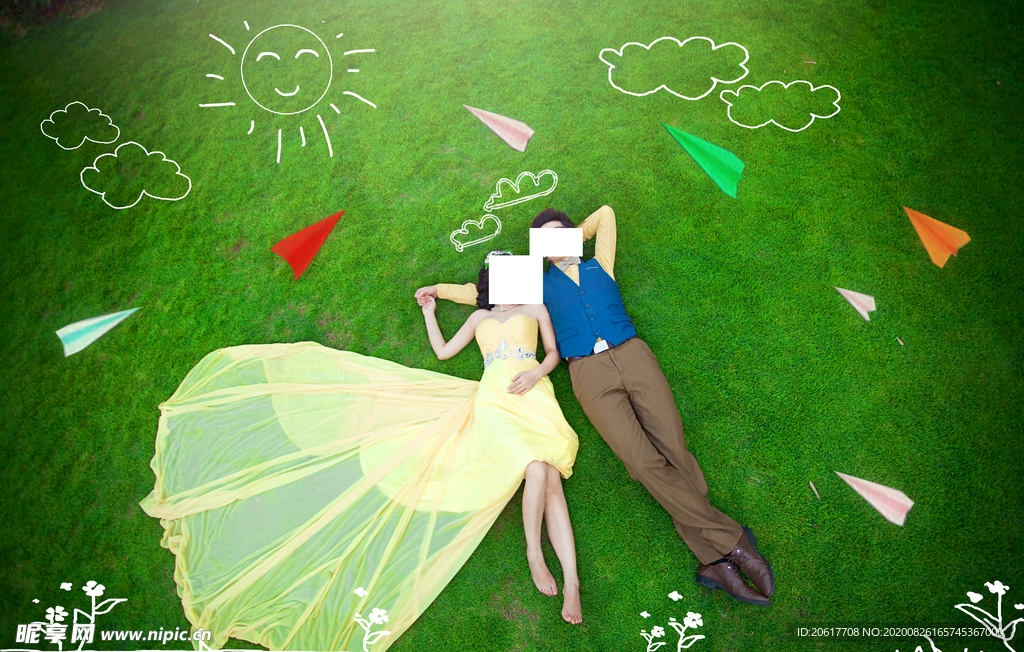 婚纱照 写真 草地 绘画 粉笔