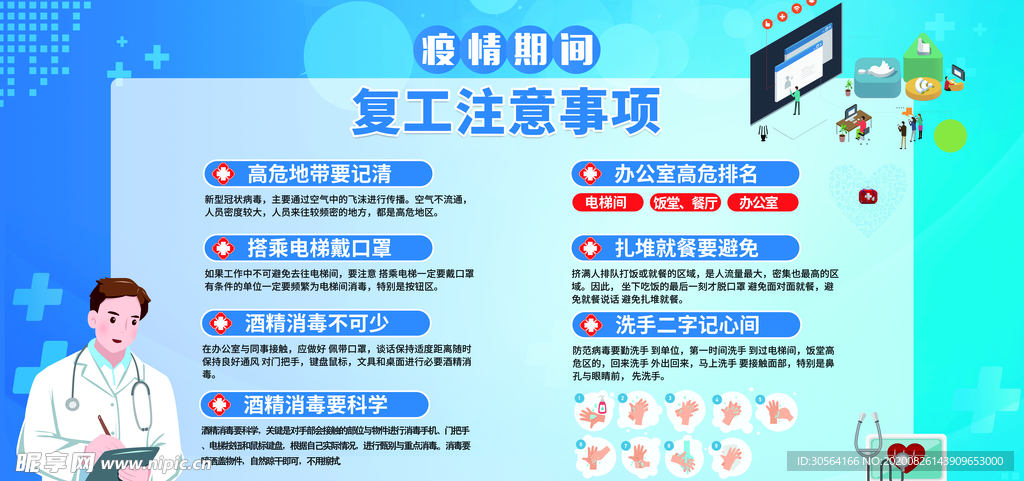 复工注意事项公益宣传展板素材