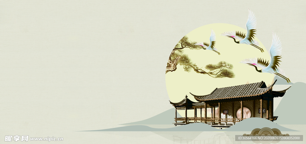 地产活动国风古风背景素材