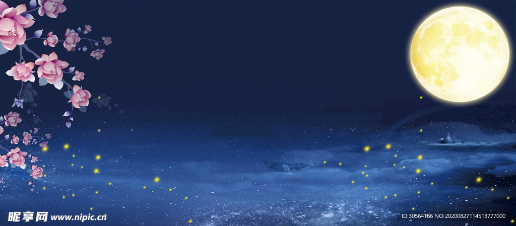 古风明月节日复古海报背景素材