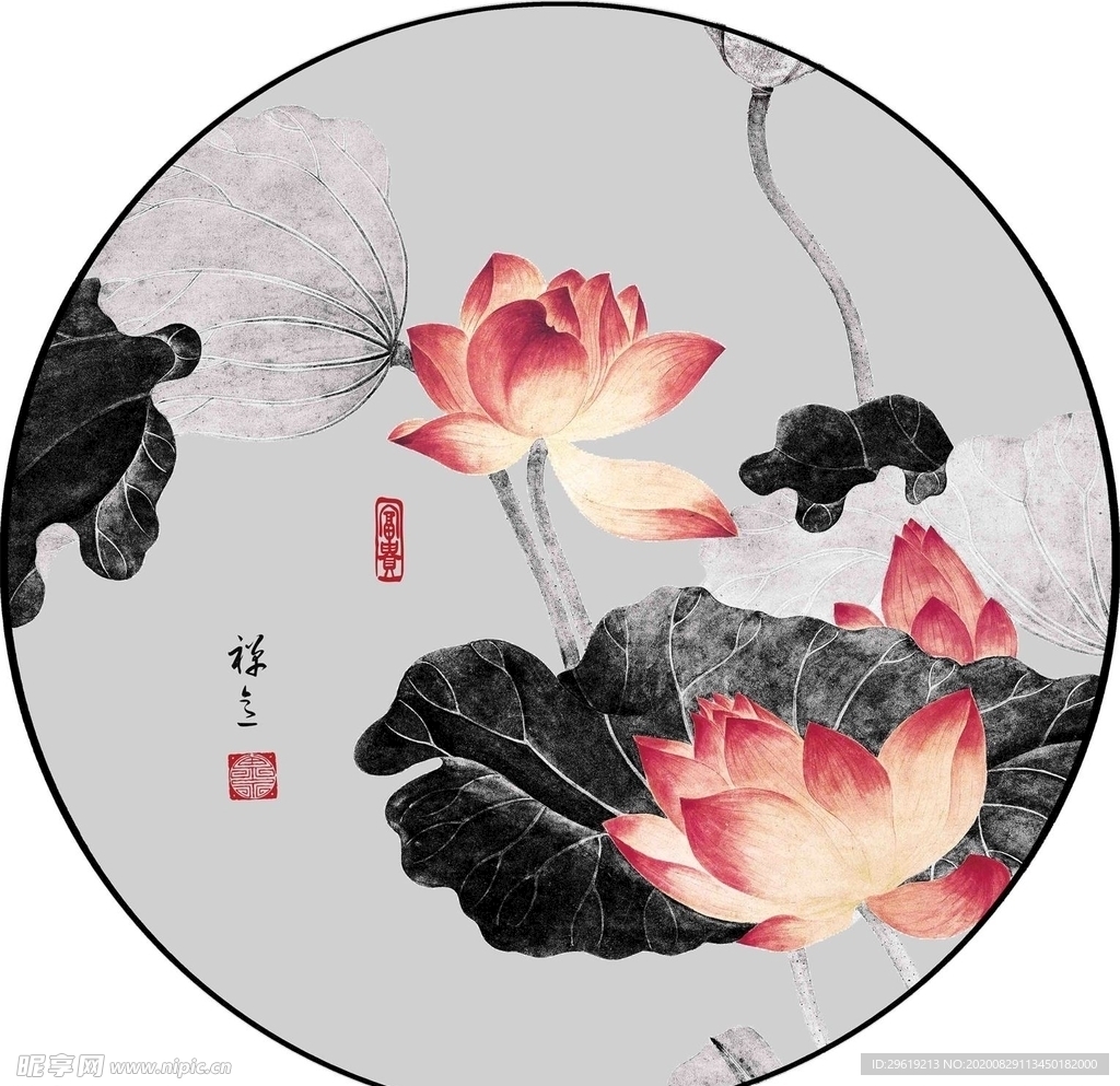 新中式水墨荷花图片装饰画