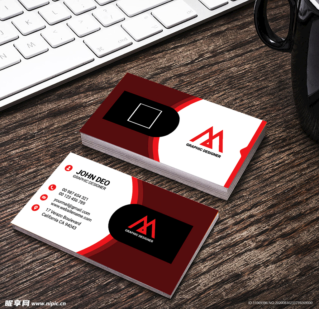 黑红简约名片正反双面PSD模板