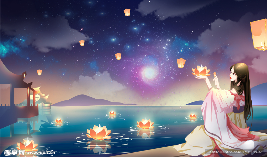 中元节国风古风背景海报素材