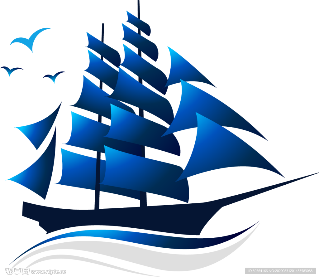 帆船卡通合成背景素材