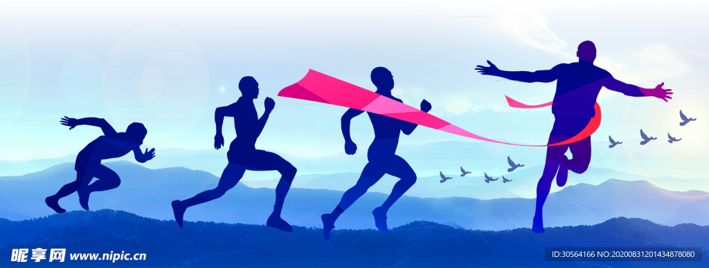 人物奔跑剪影合成背景素材